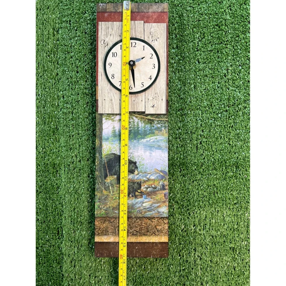 Rustic Wooden Wall Clock Bear Cub Lodge Cabin Country Home Decor‎